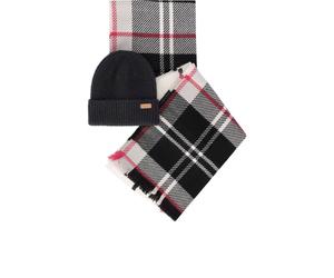 BARBOUR HOT PINK MONOCHROME PENDLE BEANIE + BLAIR SCARF SET One Size