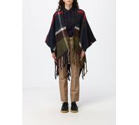 BARBOUR Knee-Length Tartan Plaid Fleece Cape with Fringed Hem - Size: OS - female