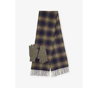 Barbour Mens Barbour Tartan Wool Scarf and Gloves Set Classic/Olive