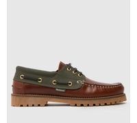 Barbour Men's Deck Boat Shoes in Brown & Green, Leather & Canvas, Size: 8 UK 8