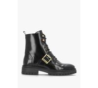 BARBOUR Ouseburne Black Glace Leather Biker Boots Colour: Black Patent
