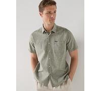 Barbour Short Sleeve Linen Blend Regular Fit Shirt, Khaki, Size L, Men Khaki