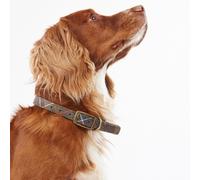 Barbour Tartan & Leather Dog Collar - Green Check - Size: Small