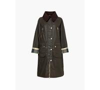 Barbour Womens Archive Olive Ebberston Zip-and-buttoned-pockets Relaxed-fit Waxed-cotton Jacket 8