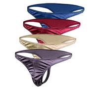 Barbra Lingerie Satin Mens Thongs Underwear Panties Silky Sexy Man G String Thong Undie Multi Pack, 4 Pack-fire, XXL Big