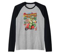 Barcelona Bound Lizard Scooter Adventure Travel Souvenir Raglan Baseball Tee