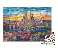 Barcelona Cathedral Jigsaw Puzzle 1000 Piece Jigsaw Puzzle for Adults Colourful Cityscape Relaxing Concentration Gift Home Decor 38x26cm/1000pcs