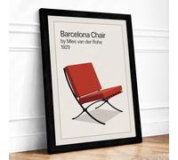 Barcelona Chair Modernist Mid-Century Framed Wall Art Print A2 (59.4×42cm) Black, Wall Decor for Living Room, Bedroom, Office & Home, Ready to Hang, Art Gift