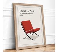 Barcelona Chair Modernist Mid-Century Framed Wall Art Print A3 (42×29.7cm) Oak, Wall Decor for Living Room, Bedroom, Office & Home, Ready to Hang, Art Gift