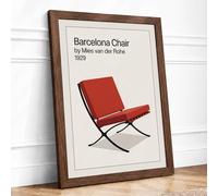 Barcelona Chair Modernist Mid-Century Framed Wall Art Print A4 (29.7×21cm) Walnut, Wall Decor for Living Room, Bedroom, Office & Home, Ready to Hang, Art Gift