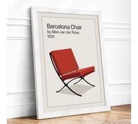 Barcelona Chair Modernist Mid-Century Framed Wall Art Print A4 (29.7×21cm) White, Wall Decor for Living Room, Bedroom, Office & Home, Ready to Hang, Art Gift