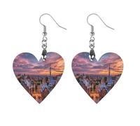 Barcelona from Park Guell Sunset Printed Wooden Earrings Pendants Lightweight Dangle Drop Earring Charms Gifts for Women