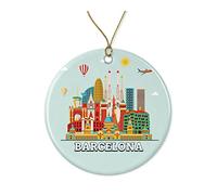 Barcelona Ornament - Illustrated Landmarks - Christmas Tree Ornament - Decoration Gift Present Festive - Bauble Holiday