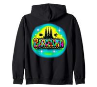 Barcelona Retro Airbrush Style City Design Zip Hoodie