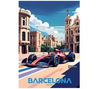 BARCELONA - Retro Formula 1 Poster A4 Size Vintage Car Racing Wall Art Gift for Men Office Garage Decor for F1 and Motorsport Lovers