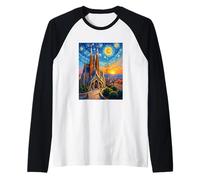 Barcelona Sagrada Familia Starry Pop Art Raglan Baseball Tee