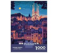 Barcelona Spain Cityscape at Night 1000 Piece Jigsaw Puzzle, Historic Square Architecture, Weekend Hobby, Matte Printed Jigsaw, Family Night Game for Families, 52x38cm/1000pcs