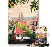 Barcelona Spain Cityscape Illustration 1000 Pieces Jigsaw Puzzles for Adults Reasoning Practice Mindful Escape Premium Edges Holiday Treat (38x26cm)