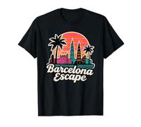 Barcelona Spain Escape Sunset Cityscape Palm Trees T-Shirt