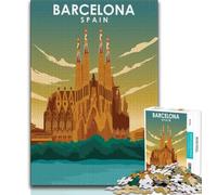 Barcelona Spain Travel Art Jigsaw Puzzles for Adults Teenagers Jigsaws Puzzle,Stress Reliever Difficult Challenge Suitable for Desktop Decoration 38x26cm