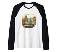Barcelona Spain Travel Souvenir Retro City Skyline Graphic Raglan Baseball Tee