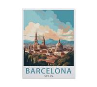 Barcelona Spain Vintage Travel Poster，Jigsaws Puzzles 1000 Pieces Teens Kids Jigsaw Entertainment Toys Brain Challenge Puzzle（75x50cm）-BA69