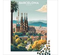 Barcelona Travel Poster 1000 piece jigsaw puzzles | perfect indoor activity for a rainy day when the weather keeps the whole family at home all afternoon38x52cm