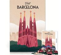 Barcelona Travel Poster 1000 Pieces Puzzles for Teenagers Mental Exercise Light Recreation Snug Lock Unique Gift (38x26cm)