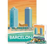 Barcelona Travel Poster 1000 Pieces Puzzles for Teenagers Mental Exercise Light Recreation Snug Lock Unique Gift (38x52cm)