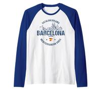 Barcelona Trip Skyline Vintage Spain Souvenirs Raglan Baseball Tee