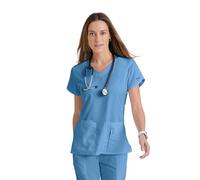 BARCO Grey’s Anatomy Women’s Cora Top, Crossover V-Neck Medical Scrub Top w/ 4 Pockets & Tulip Sleeves - blue - X-Large