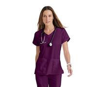 BARCO Grey's Anatomy Scrubs - Cora Scrub Top for Women, Crossover V-Neck, Fitted Back Super-Soft Women's Scrub Top, Wine, M