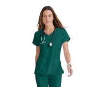 BARCO Grey’s Anatomy Women’s Cora Top, Crossover V-Neck Medical Scrub Top w/ 4 Pockets & Tulip Sleeves - green - X-Large