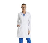 BARCO Grey's Anatomy Scrubs Signature - Penelope Lab Coat for Women, Professional Full-Length 4-Button Long Sleeve 35"- 37", White, Medium