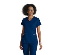 BARCO One Performance Knit Victory Top for Women - V-Neck with Overlap, Angled Zipper Waist Pockets Women's Scrub Top, Indigo, M