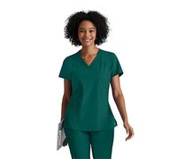 BARCO ONE - Women’s Racer Top, V-Neck Medical Scrub Top w/ 4 Pockets and 360 Spandex Stretch Fabric, Hunter, S