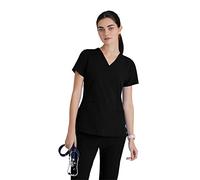 BARCO ONE Women's Pulse Scrub Top, Sporty V-Neck Medical Top w/ 4-Way Stretch & 5 Pockets, Black, X-Small