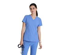 BARCO ONE Women's Pulse Scrub Top, Sporty V-Neck Medical Top w/ 4-Way Stretch & 5 Pockets, Ciel Blue, Large