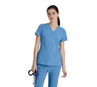 BARCO ONE Women's Pulse Scrub Top, Sporty V-Neck Medical Top w/ 4-Way Stretch & 5 Pockets, Ciel Blue, M