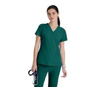 BARCO ONE Women's Pulse Scrub Top, Sporty V-Neck Medical Top w/ 4-Way Stretch & 5 Pockets, Hunter Green, XL