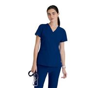 BARCO ONE Women's Pulse Scrub Top, Sporty V-Neck Medical Top w/ 4-Way Stretch & 5 Pockets, Indigo (Navy), XS