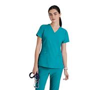 BARCO ONE Women's Pulse Scrub Top, Sporty V-Neck Medical Top w/ 4-Way Stretch & 5 Pockets, Teal, Small