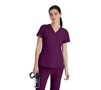 BARCO ONE Women's Pulse Scrub Top, Sporty V-Neck Medical Top w/ 4-Way Stretch & 5 Pockets, Wine, Medium