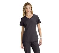 BARCO Skechers Vitality Electra Scrub Top for Women - V-Neck Medical Top, 4-Way Stretch Women's Scrub Top, Pewter, XL