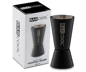 Barcool Bartenders Professional Cocktail Spirit Measure | Dual Sided Cup | Jigger 50ml / 25ml Shot | Blackened Stainless Steel (Black)
