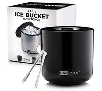 Barcool Ice Bucket with Lid and Ice Tongs | 4 Litre | Round & Double Walled Insulation | Perfect for Home Bars, Pubs, Restaurants, BBQs and Picnics (Black)