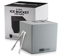 Barcool Ice Bucket with Lid and Ice Tongs | 4 Litre | Square & Double Walled Insulation | Perfect for Home Bars, Pubs, Restaurants, BBQs and Picnics (Grey)