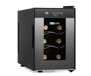 Barcool VINO6 - Table-Top Wine Fridge Black | 5-18°C | Wine Cooler | LED + Digital Display | Glass Door Drinks Cellar | Single-Zone (6 Bottle)