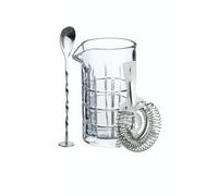 BarCraft 3pc Cut-Glass Effect Cocktail Mixing Set with Spoon & Strainer, 500ml in Clear BarCraft Clear