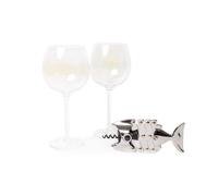 Barcraft 3Pc Drinkware Set With 2X Iridescent Gin Glasses And Lazy Fish Stainless Steel Corkscrew Multi Large